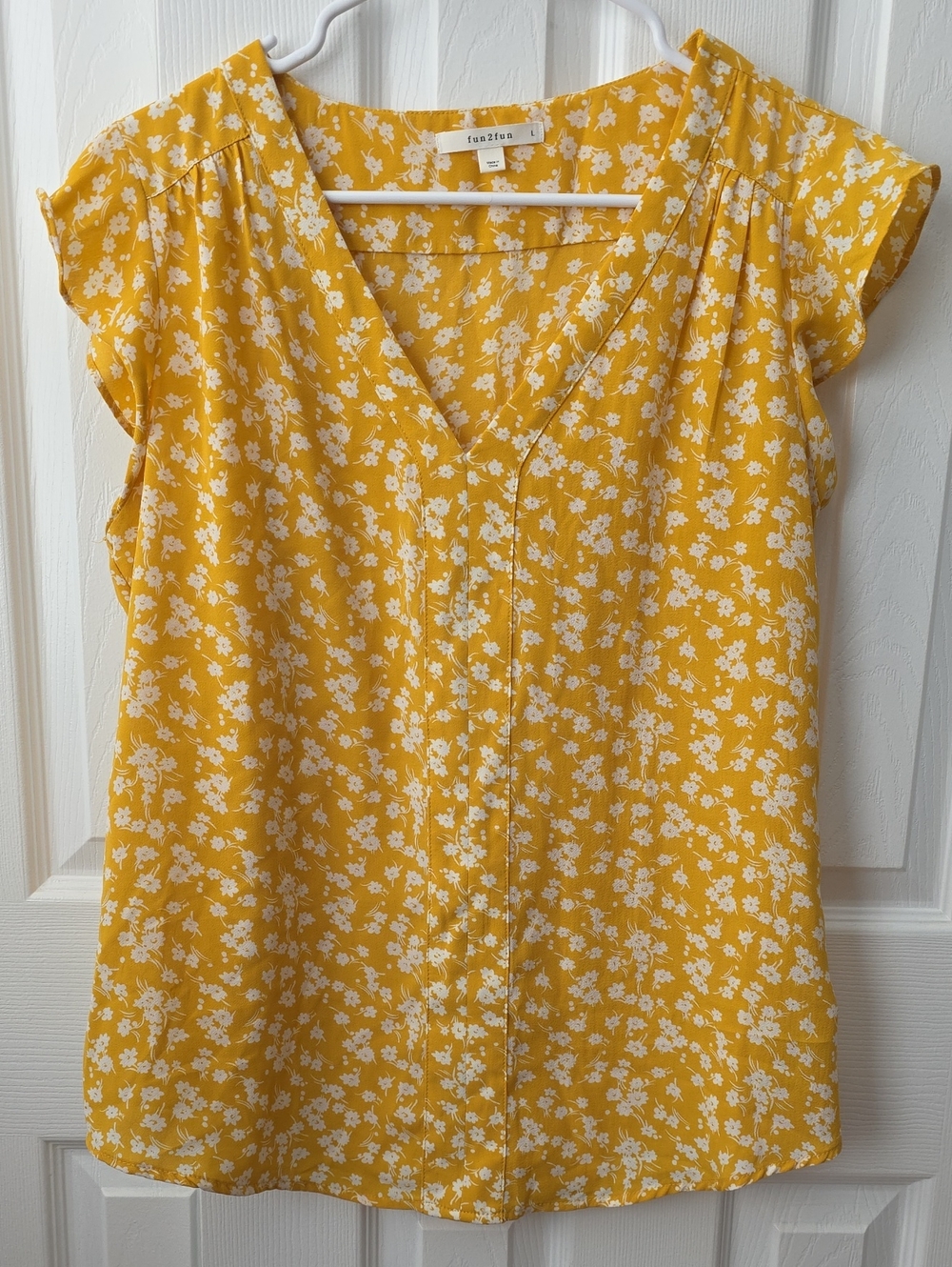 Yellow Floral V-Neck Flutter Sleeve Top
